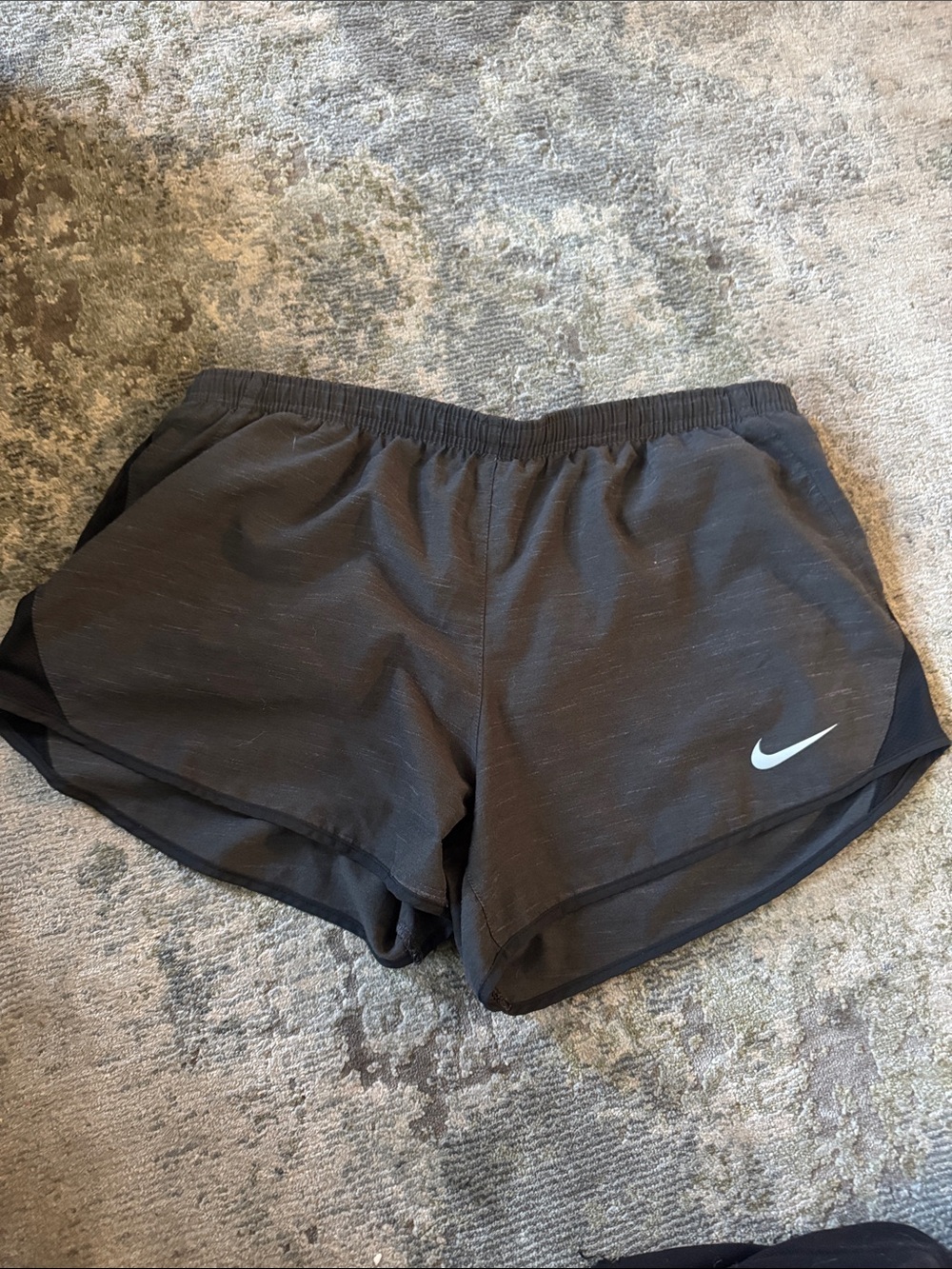 Nike Women's Charcoal Athletic Running Shorts with White Swoosh